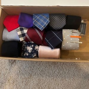 13 Ties 3 tie clips and a set of Collar Stays